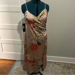 Lulu's Peach Floral Silky Mock Wrap Camisole Maxi Dress
